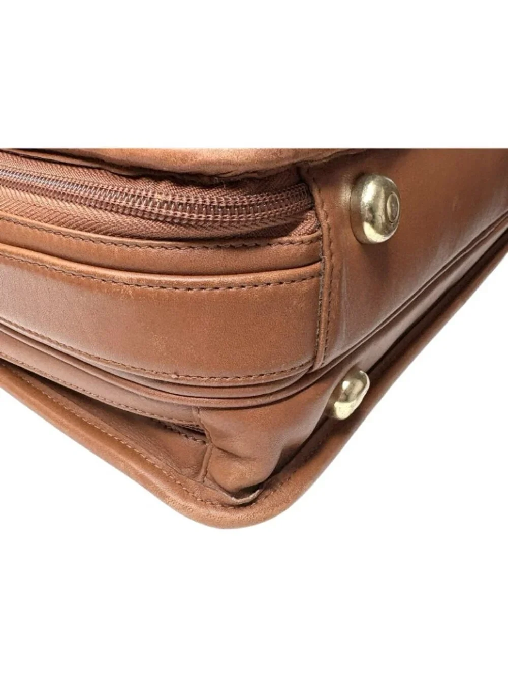 Coach Vintage 90s Double Zip Organizer Business Briefcase #675-0537 Leather Tan